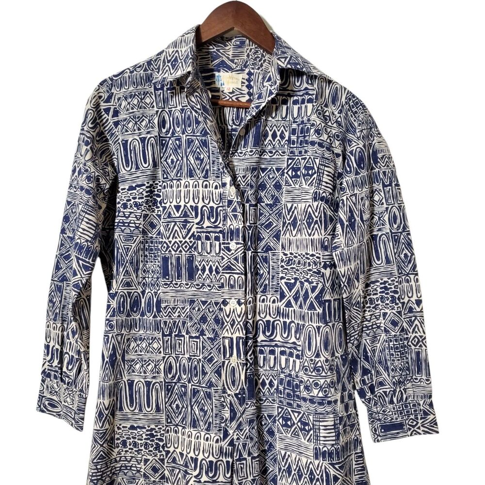 Vintage John Meyer Of Norwich Pleated Romper Size 12 Geometric Print Button Up - Picture 3 of 11